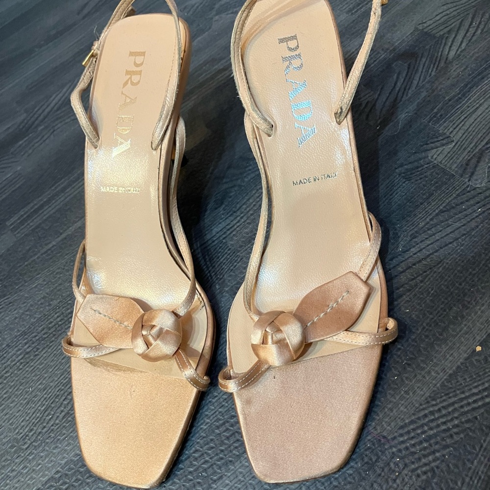 Prada champagne Sandals with Decorative Hardware and Medium Heel